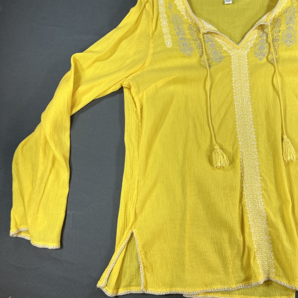 bright yellow Charter Club V-neck tunic featuring white embroidered Trim Size 16